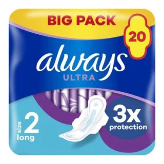 Toallas sanitarias Always Ultra Day, tamaño 2, con alas, 20 compresas, súper absorbentes y ultrafinas para la menstruación.