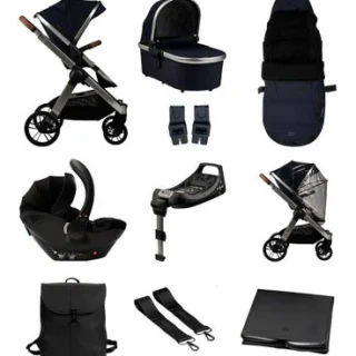 Bababing Raffi Pushchair 3 in 1 Travel System 11 Piece Bundle Navy Blue