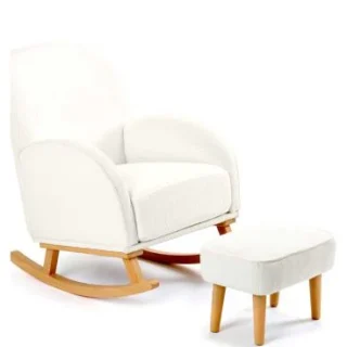 Silla de lactancia Babymore Freya con taburete - Boucle blanco roto