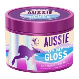 Mascarilla capilar brillante Aussie Oh My Gloss de 500 ml que hidrata el cabello seco y opaco.