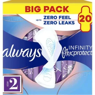 Toallas sanitarias Always Infinity FlexProtect tamaño 2 largas con alas, 20 compresas