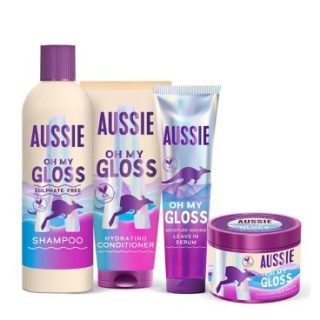 Champú hidratante, acondicionador, mascarilla y tratamiento sin enjuague Aussie Oh My Gloss