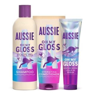 Aussie Oh My Gloss Moisturising Shampoo Hair Conditioner and Leave in Treatment Bundle