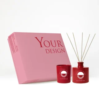 Caja regalo personalizado | Vela y mikado personalizado | Vaso cristal tintado + serigrafia logo/diseño