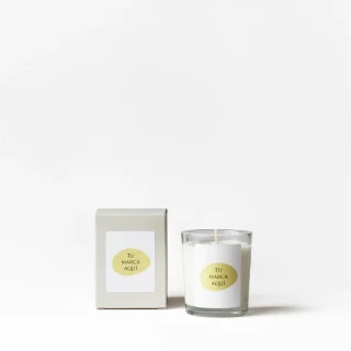 Vela personalizada | Tamaño S 80g |Vaso de cristal transparente con caja beige + etiqueta logo/diseño