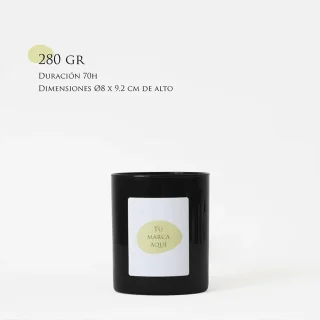 Vela personalizada | Tamaño L 280g | Vaso de cristal negro + etiqueta logo/diseño