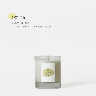 Vela personalizada | Tamaño M 180g | Vaso de cristal transparente + etiqueta logo/diseño