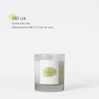 Vela personalizada | Tamaño L 280g | Vaso de cristal transparente + etiqueta logo/diseño
