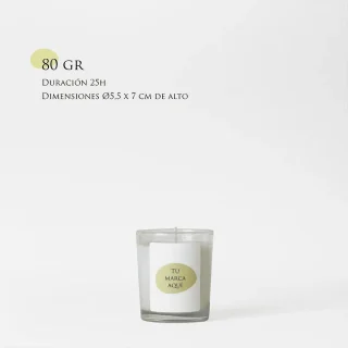 Vela personalizada | Tamaño S 80g | Vaso de cristal transparente + etiqueta logo/diseño